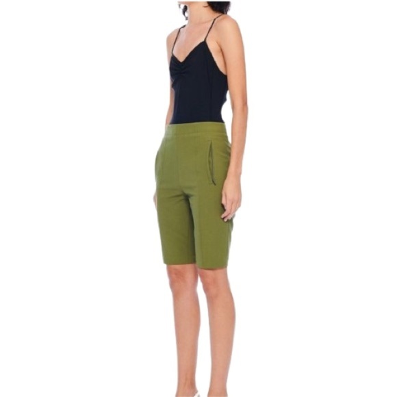 Women's 00 TIBI Anson Stretch Biker Army Green Shorts Rare Funky Fitting Skater - Picture 1 of 11